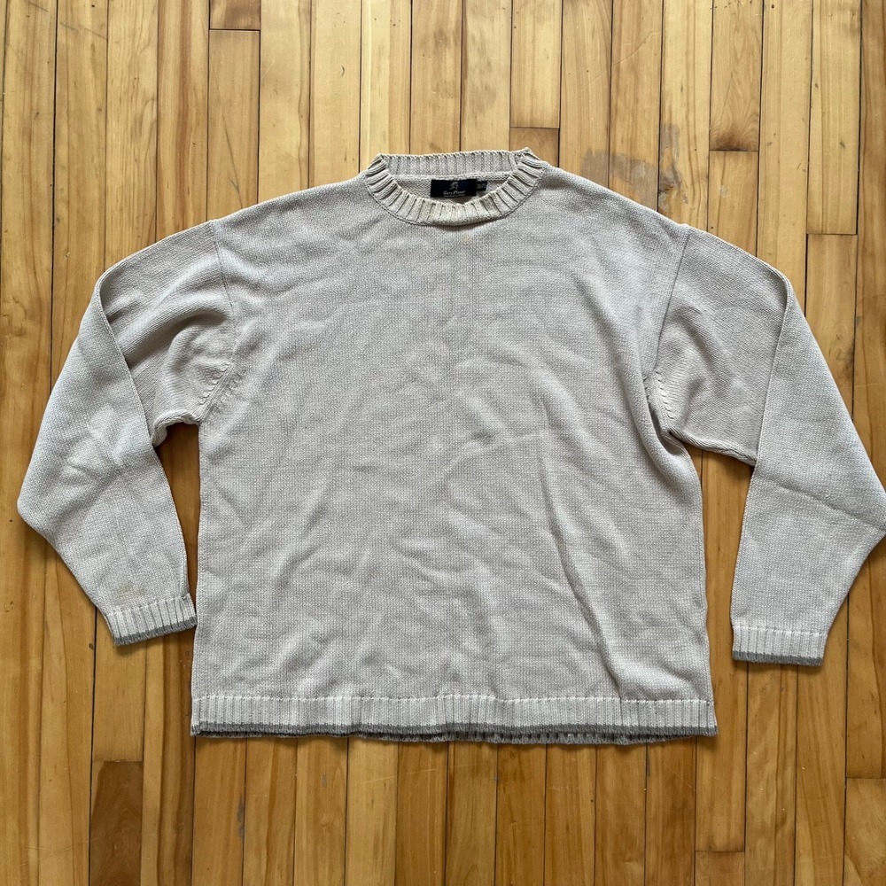 Vtg Gary Player Men 2XL Beige 100% Cotton Knit Crewneck Golf Sweater Heavyweight